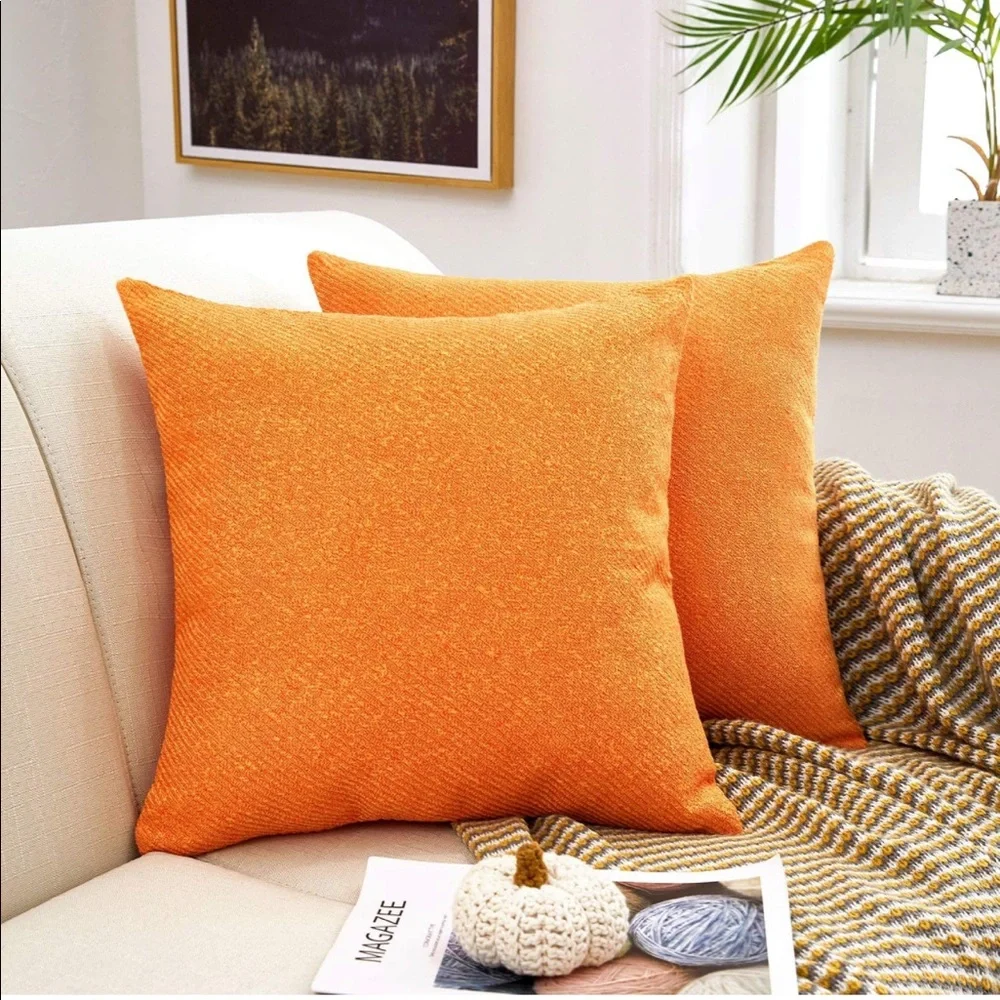 Luxury Home | Set of 2 Ginger Orange Textured Weave Fall Throw Pillow Covers